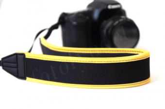 Kamerarem neopren, svart &amp; gul